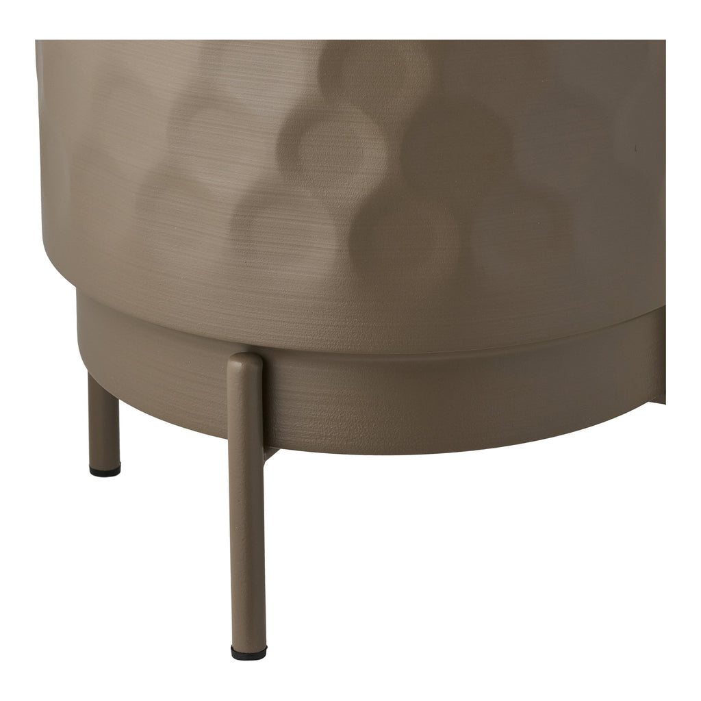 Cache-pot acier taupe texture martelée relief pied métal vue arrière
