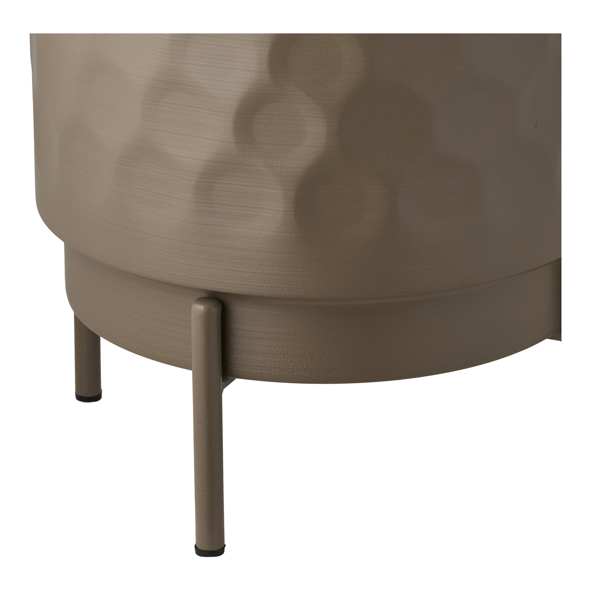 Cache-pot acier taupe texture martelée relief pied métal vue arrière