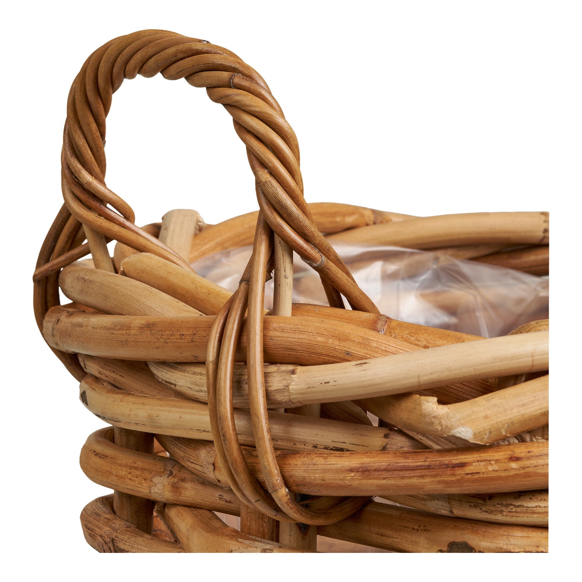 Détail anse torsadée rotin naturel grand calibre cache-pot Burton vue rapprochée artisanale