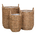 Cache-pots cylindriques Hue herbe de mer tressée set de 3 anses intégrées doublure plastique