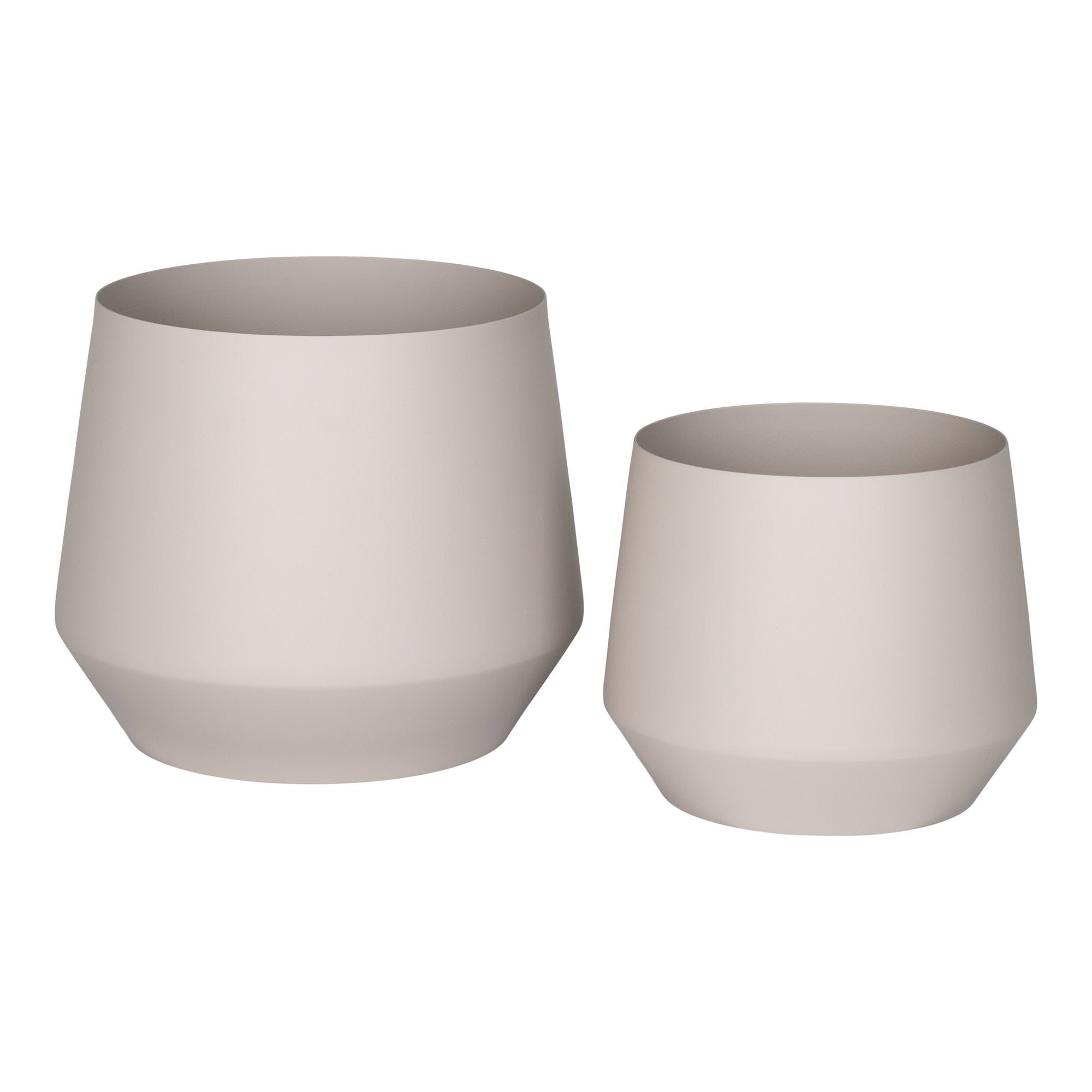 Set 2 cache-pots Trofa acier laqué sable tailles 20 et 25 cm fond blanc