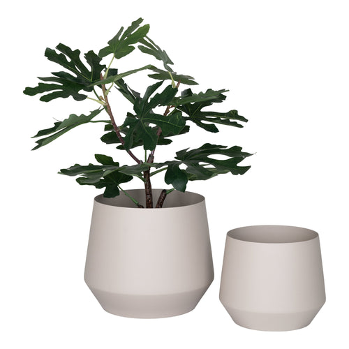 Cache-pot Trofa sable grand modèle avec plante artificielle feuilles découpées fond blanc
