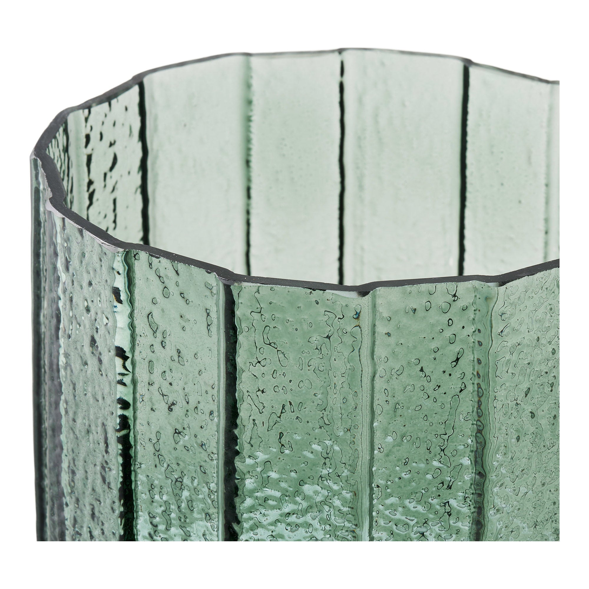 Cache pot verre cannelé vert 15 cm vue de face