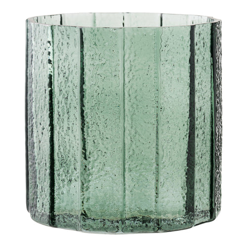 Vaso de vidro canelado verde 15 cm
