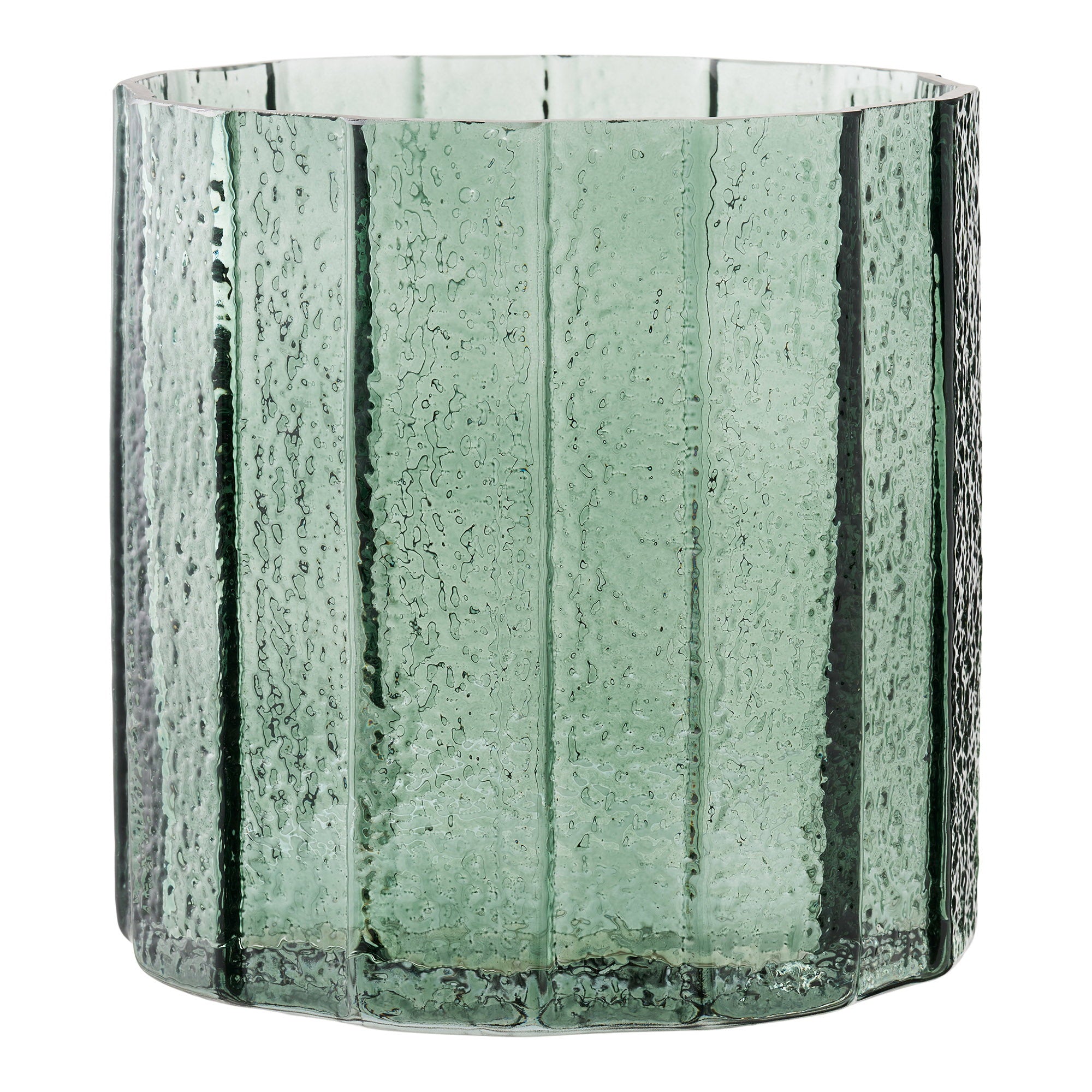 Cache pot verre cannelé vert 15 cm