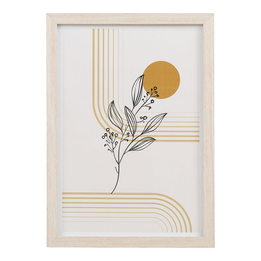 Cadre Madison illustration botanique baies noires soleil ocre lignes dorées bois naturel