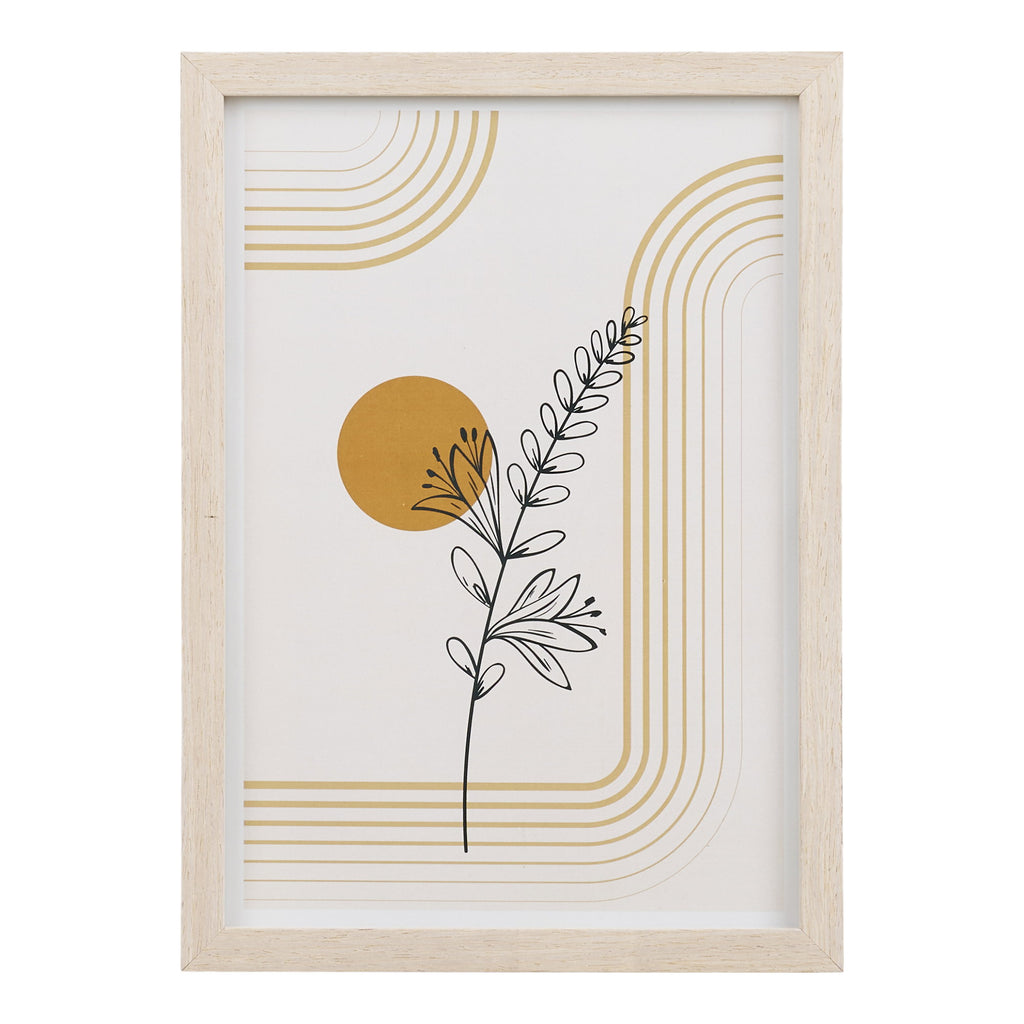 Cadre Madison motif floral ligne noire soleil doré arcs géométriques or format A4