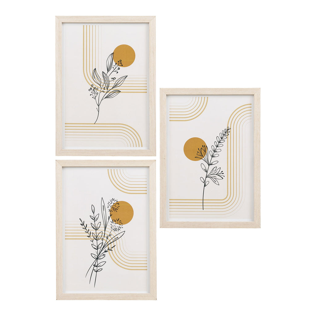 Set 3 cadres botaniques dorés Madison bois naturel format A4 vue ensemble face