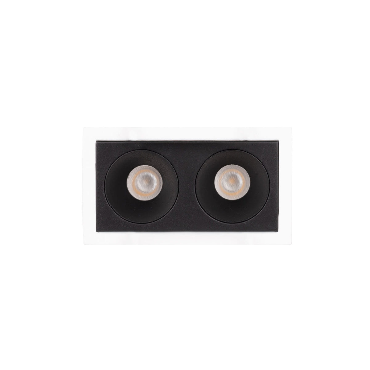 Cadre encastré Modular blanc et module à deux cellules noires vus de face diodes au fond des cellules