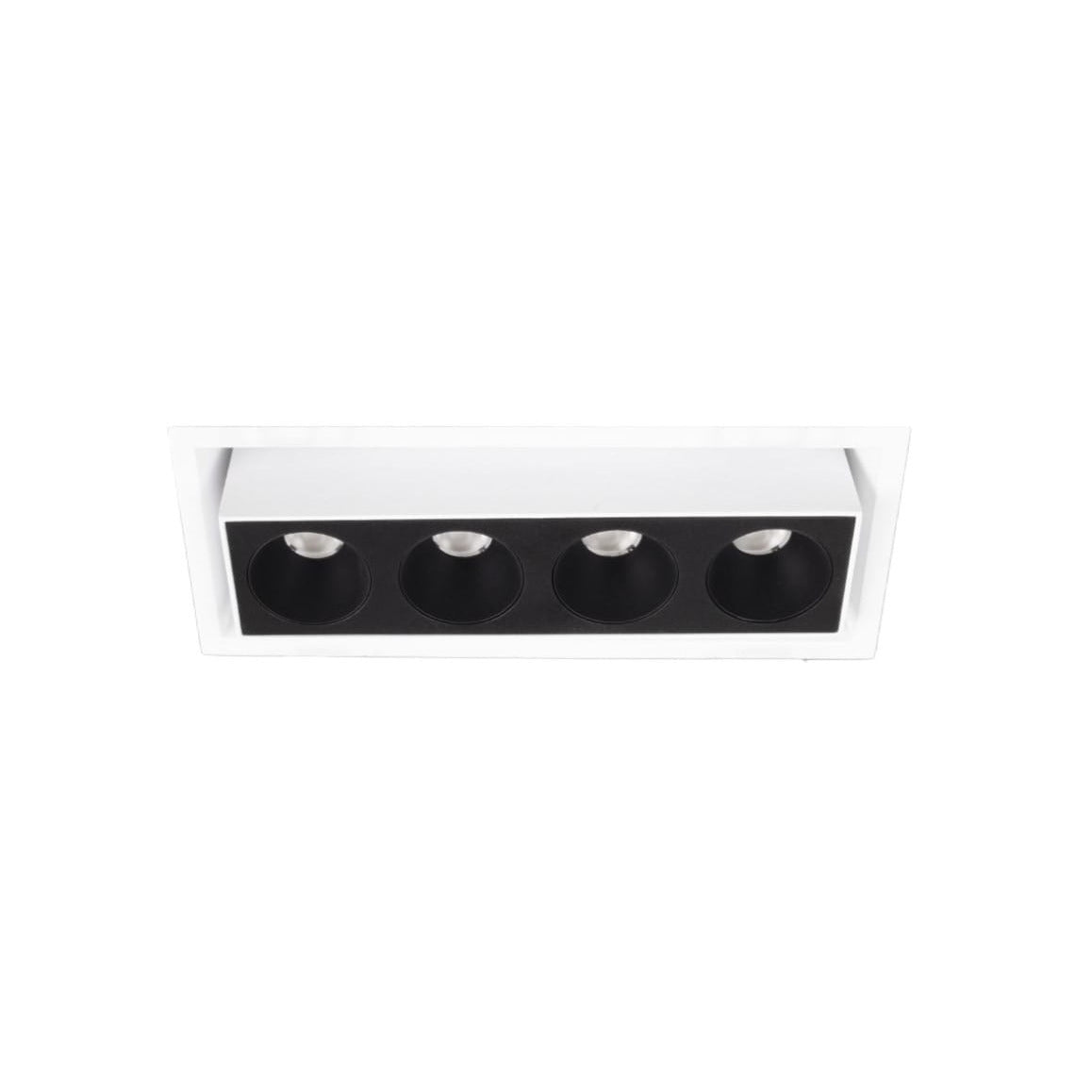 Cadre de spot encastré Modular blanc équipé de son module vu de face avec quatre cellules noires alignées