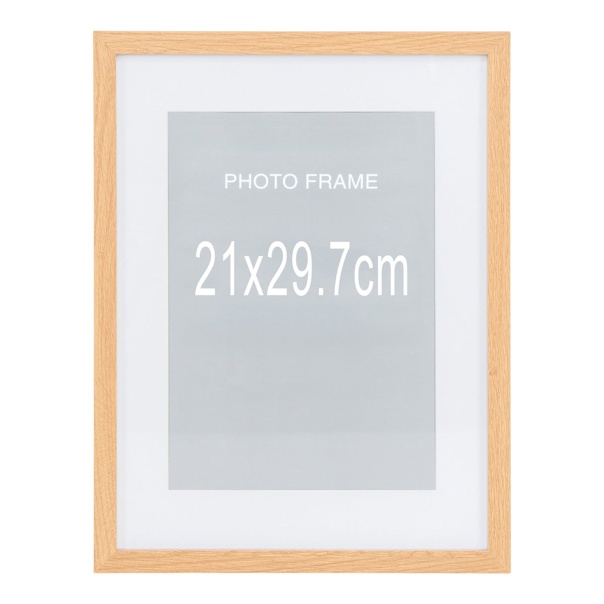 Cadre photo Marbella bois naturel 21 x 30 cm vu de face avec passe-partout blanc