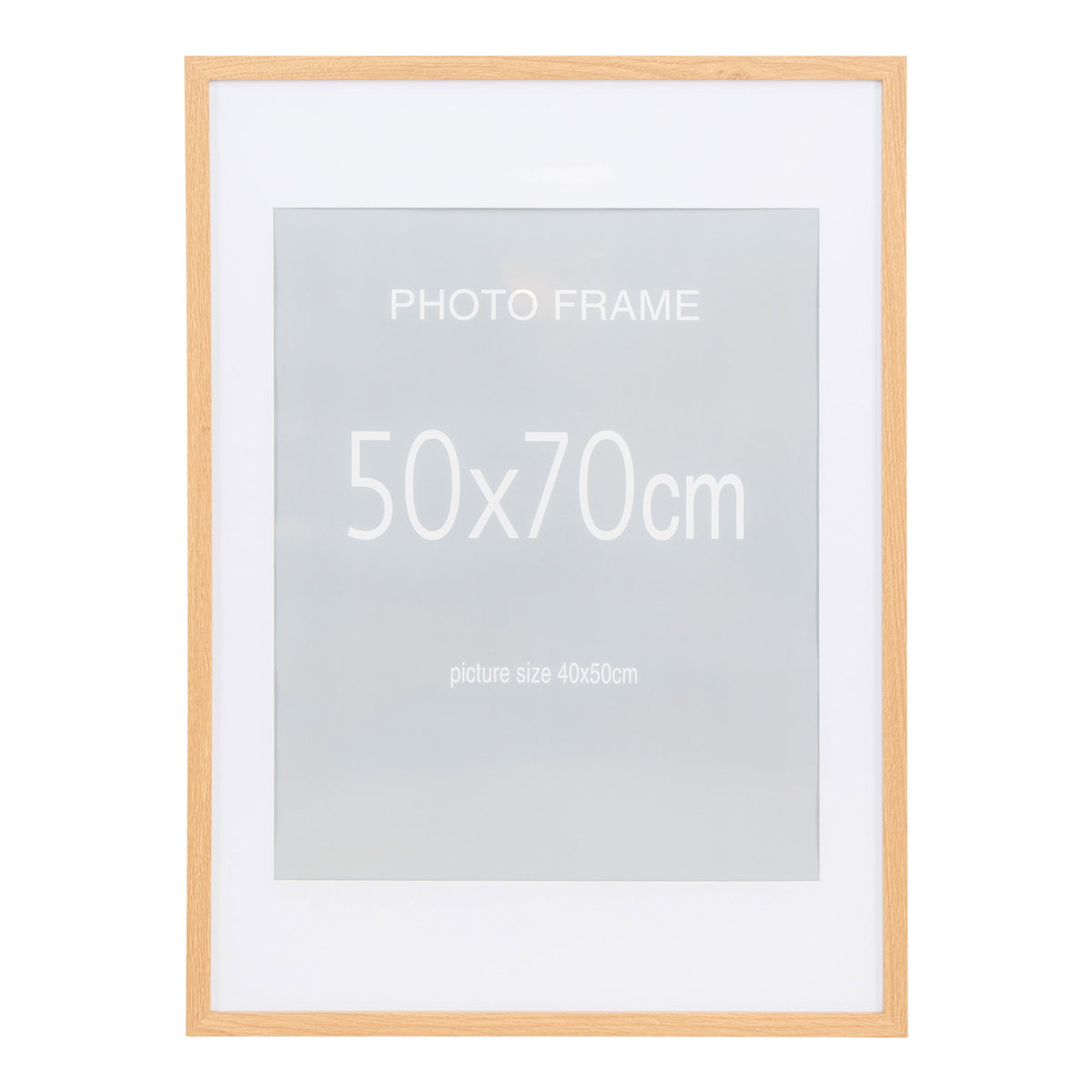 Cadre photo Marbella bois naturel 50 x 70 cm vu de face avec passe-partout pour image 40 x 50 cm