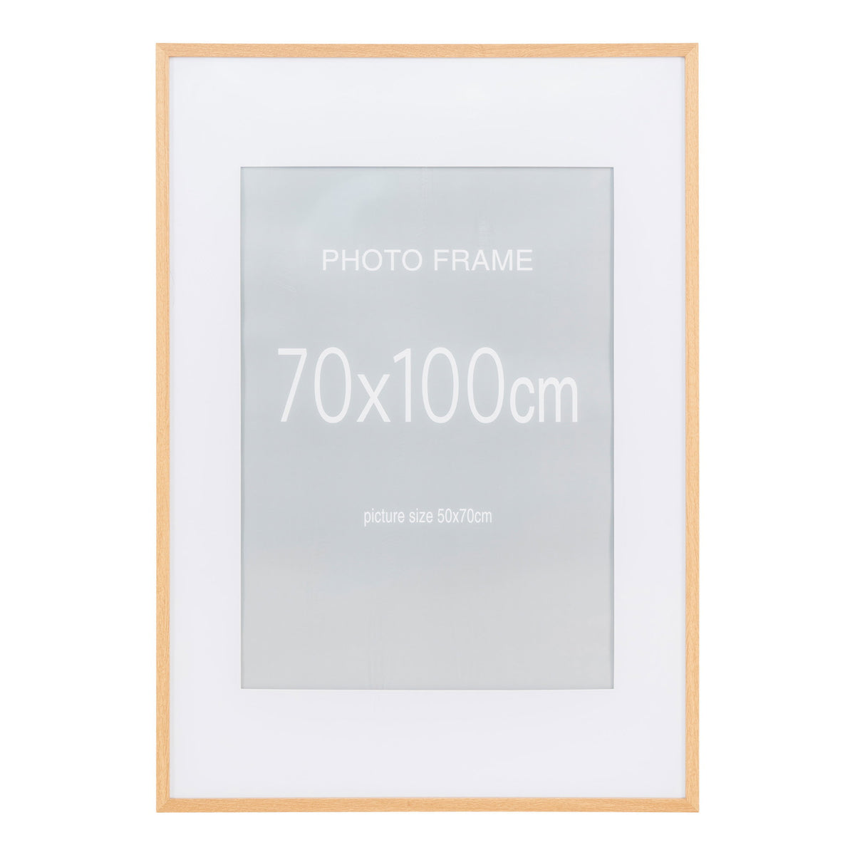 Cadre photo Marbella bois naturel 70 x 100 cm vu de face avec passe-partout pour image 50 x 70 cm