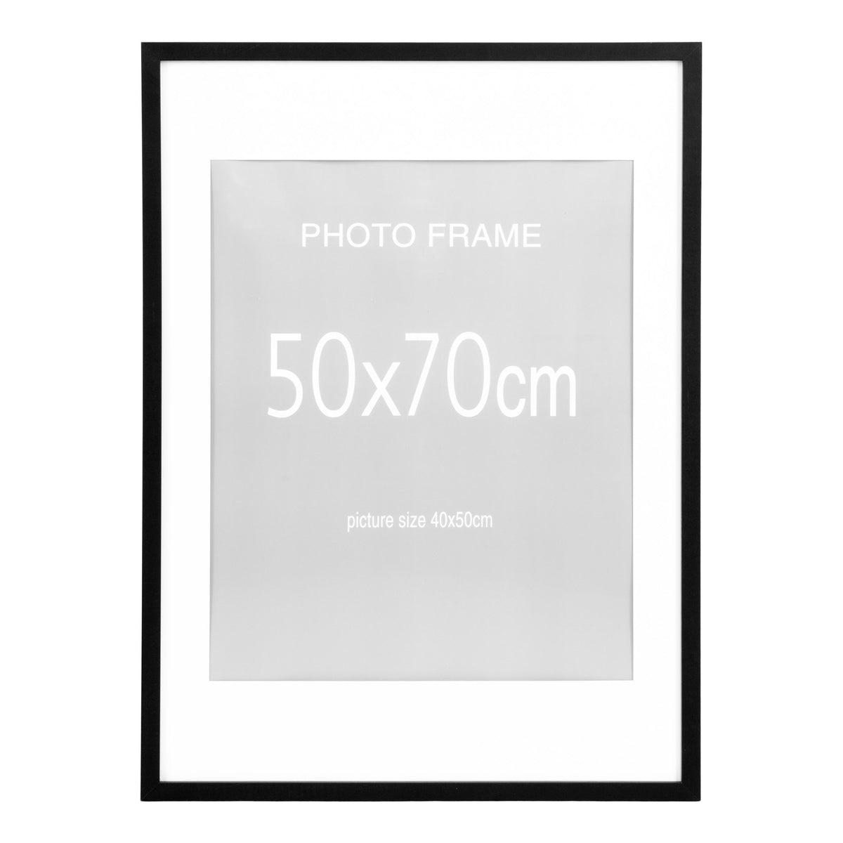 Cadre photo Marbella noir 50 x 70 cm vu de face avec passe-partout pour image 40 x 50 cm