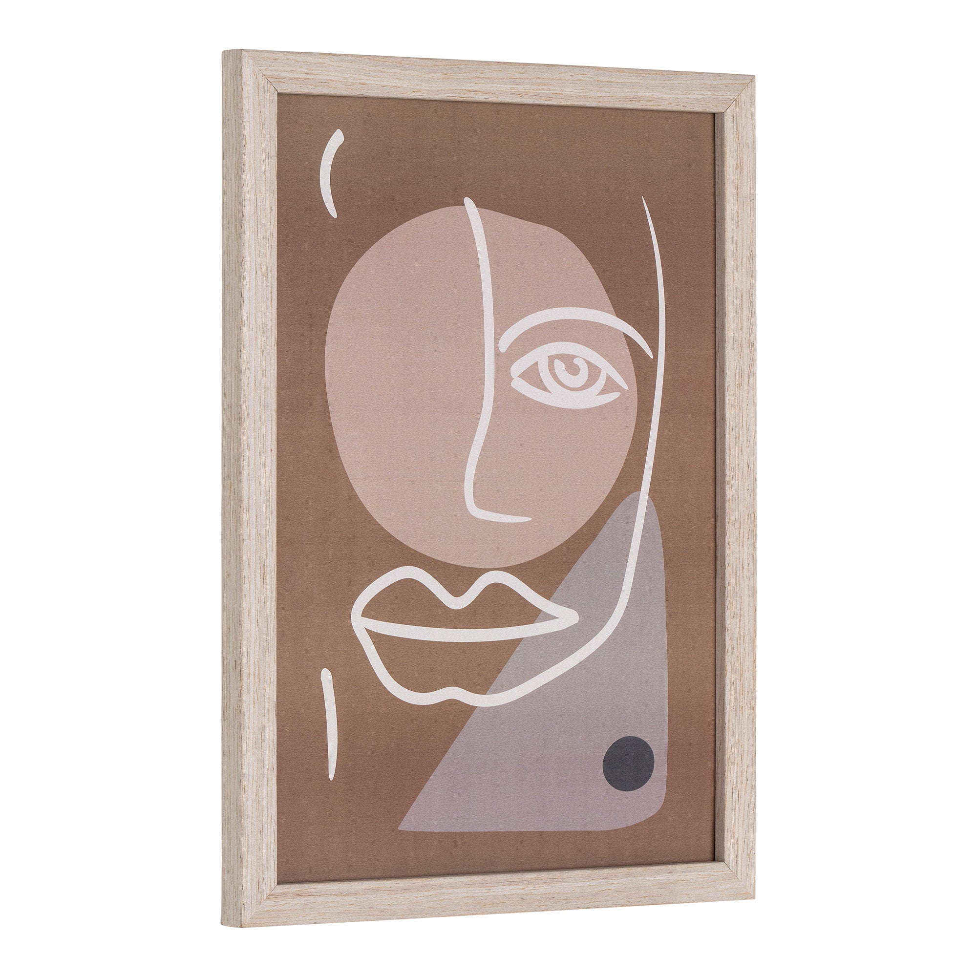 Cadre Madison visage abstrait terracotta ligne blanche vue angle gauche bois naturel
