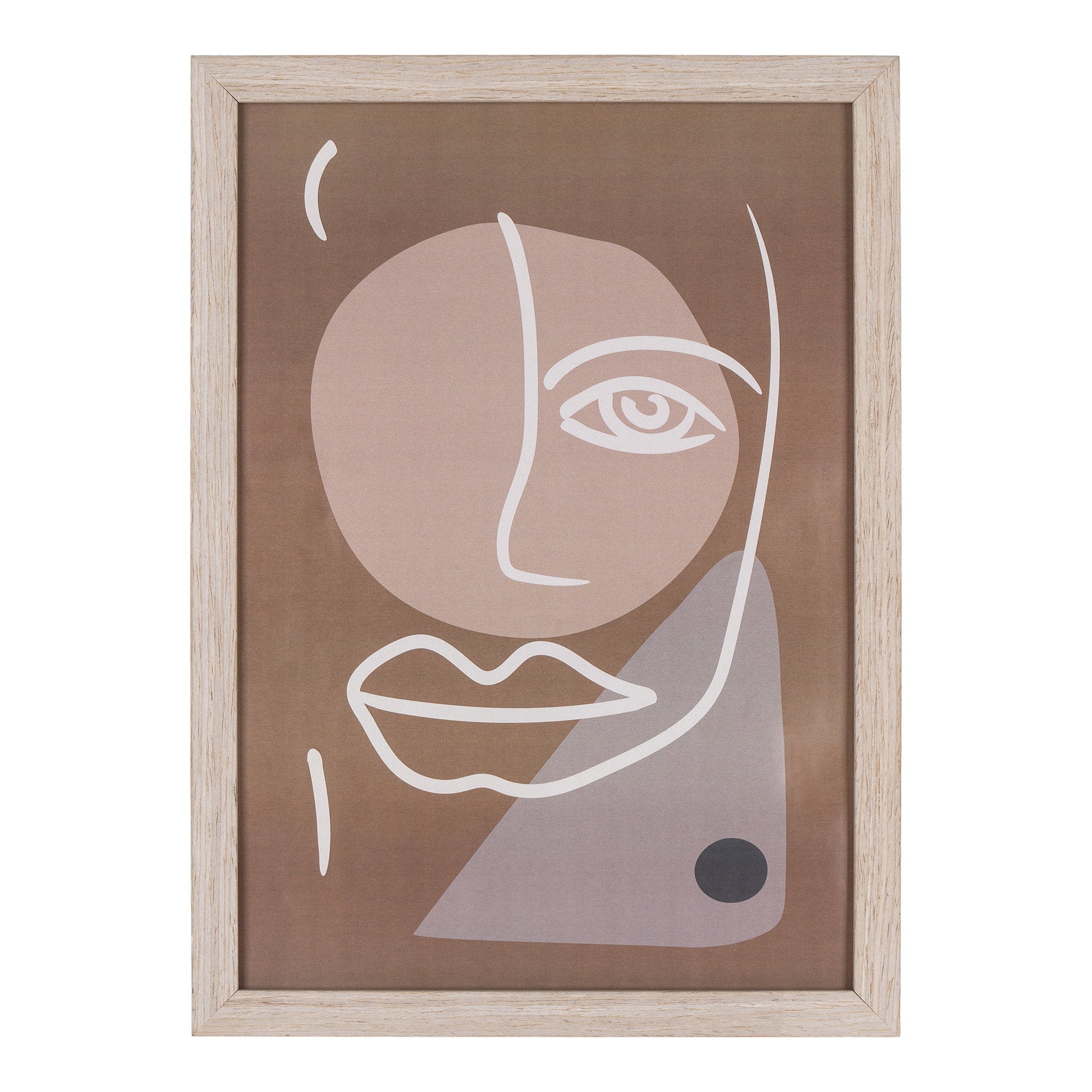 Cadre Madison visage abstrait ligne blanche fond brun terracotta rose poudré format A4