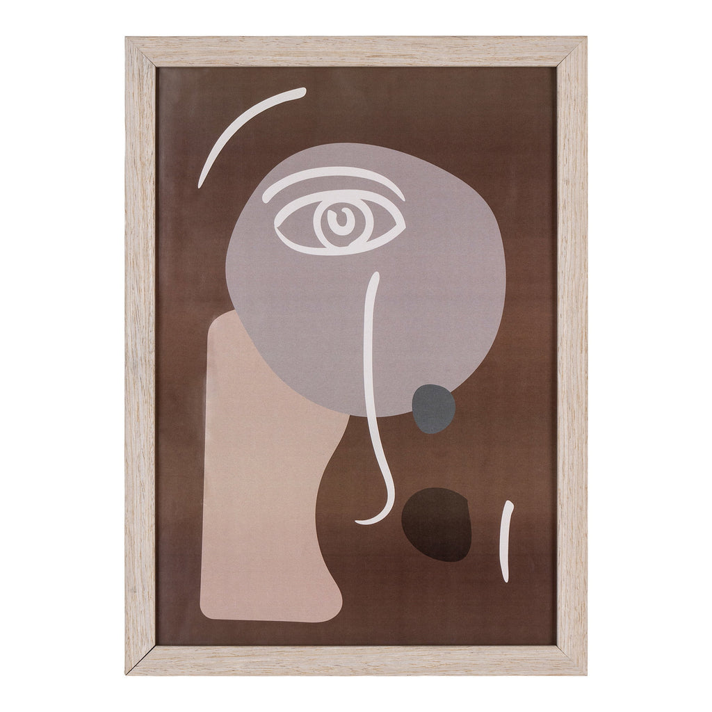 Cadre Madison portrait abstrait regard ligne blanche fond brun chocolat bois naturel