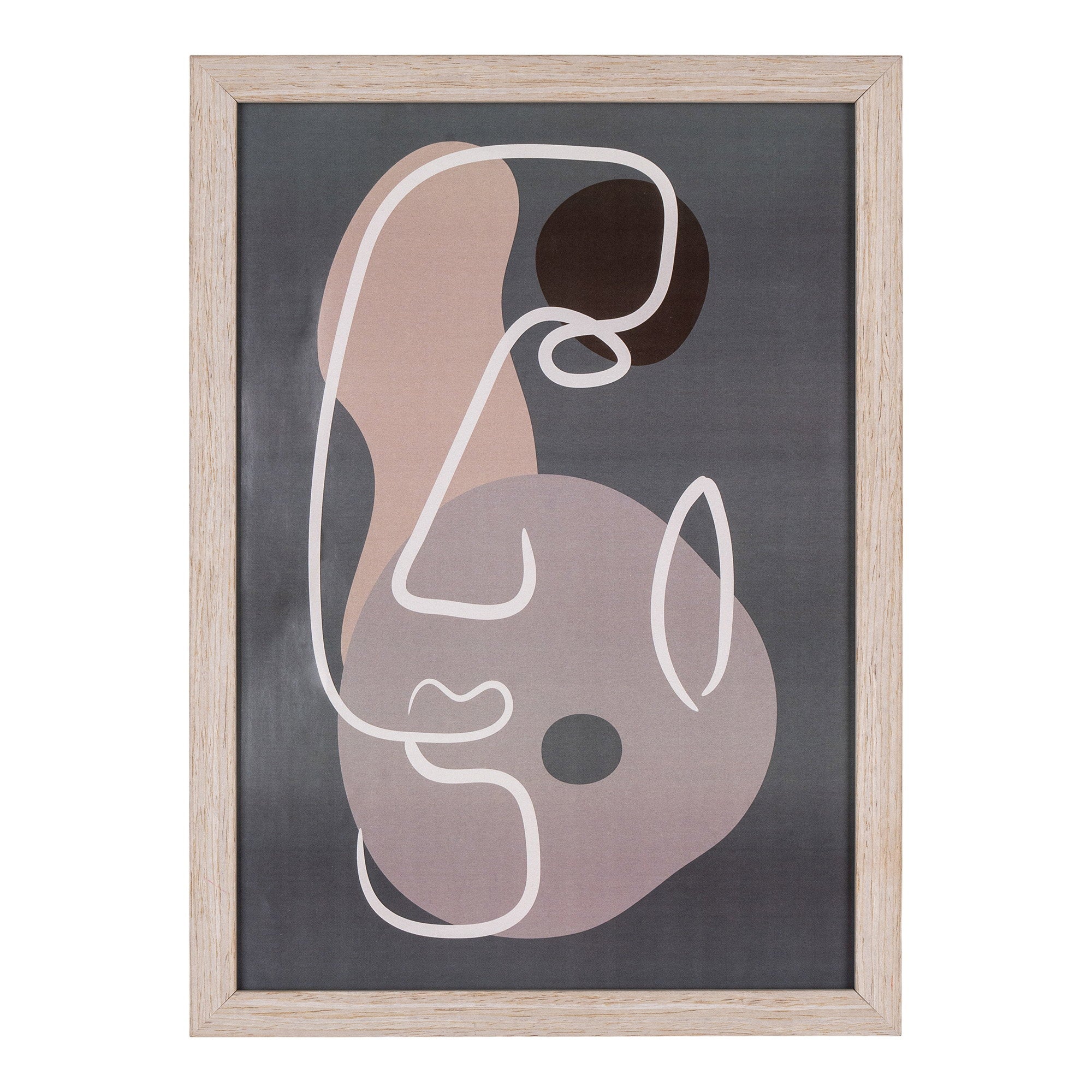 Cadre Madison silhouette abstraite line art rose fond gris ardoise bois blanchi A4
