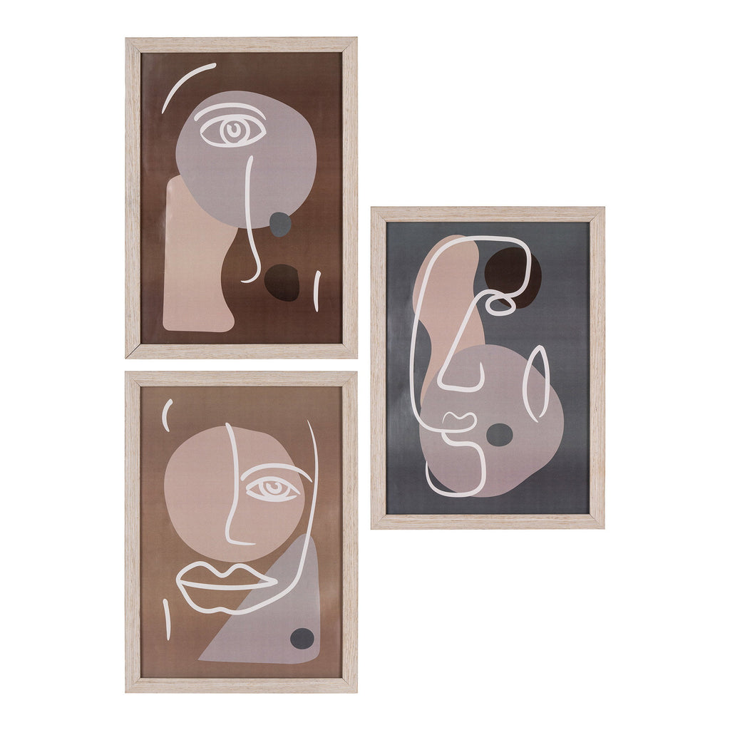 Set 3 cadres visages abstraits Madison terracotta gris bois naturel format A4 face
