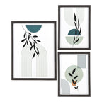 Set de trois cadres Aspen noirs avec affiches botaniques vert sauge bleu canard et terracotta