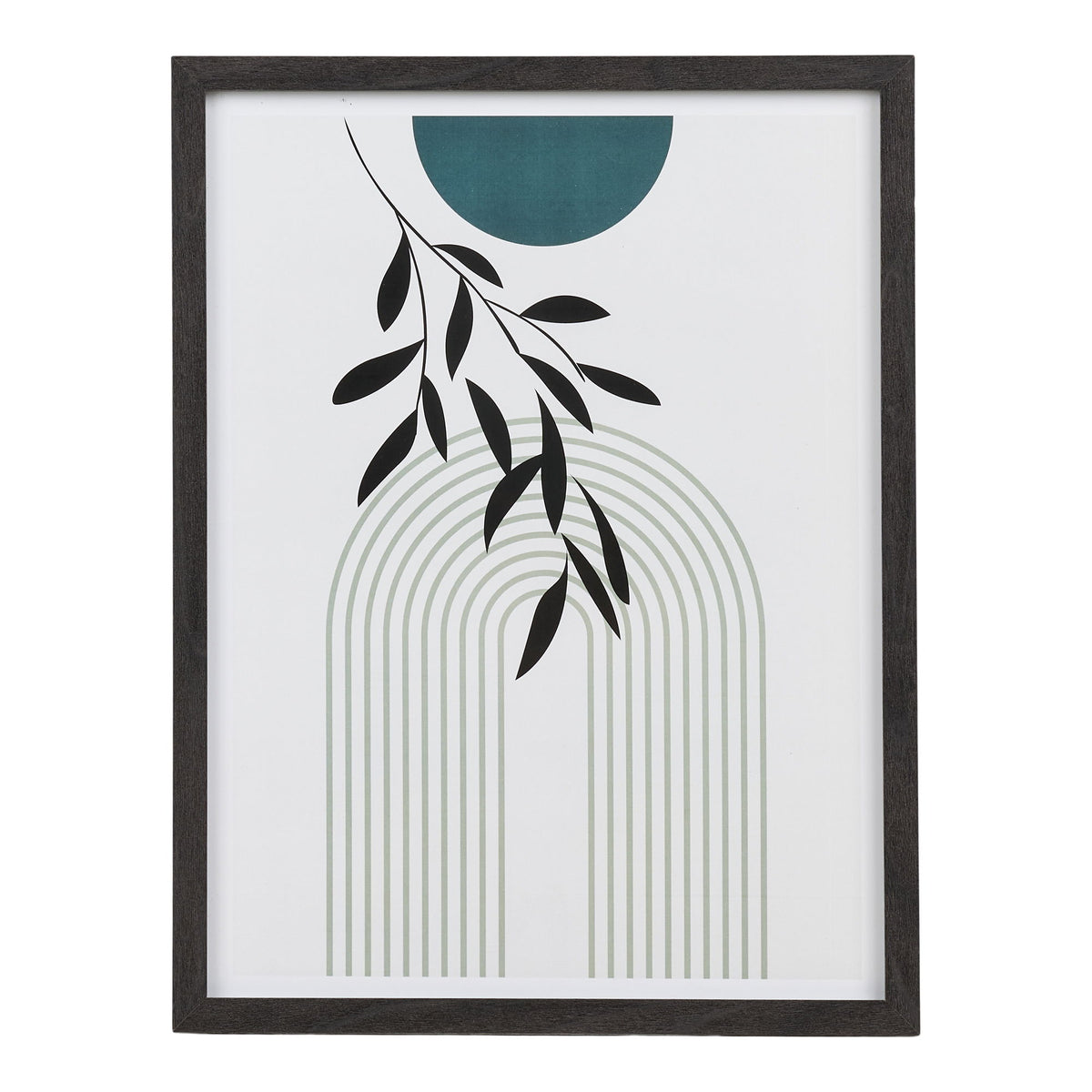Grand cadre Aspen noir 30 x 40 cm affiche branche noire demi-cercle bleu canard et arche vert sauge