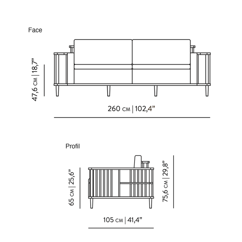 Dimensions Sofa z regałem Scaffold z litego drewna