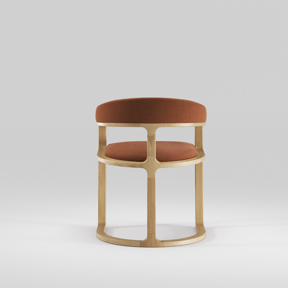 Chaise à accoudoirs Kobe en chêne et tissu rouille vue de dos