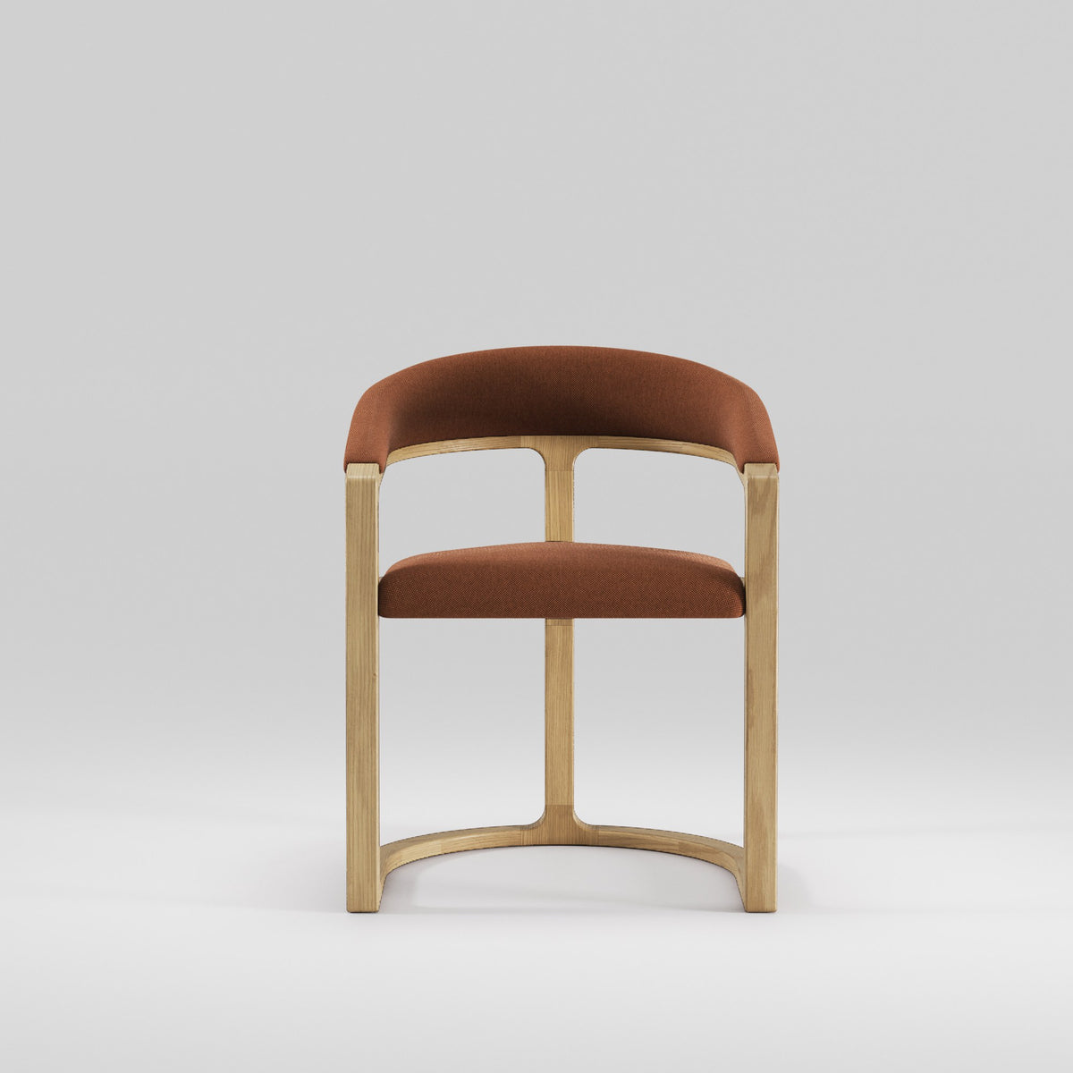 Chaise à accoudoirs Kobe en chêne et tissu rouille vue de face