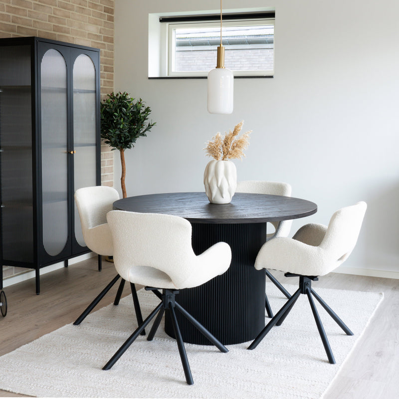 Dimensions Amorim Swivel Dining Chair – Off-White Bouclé & Black Legs – Set of 2