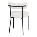 Chaise Badalona bouclé blanc vue arrière structure acier noir tubulaire et assise ronde rembourrée