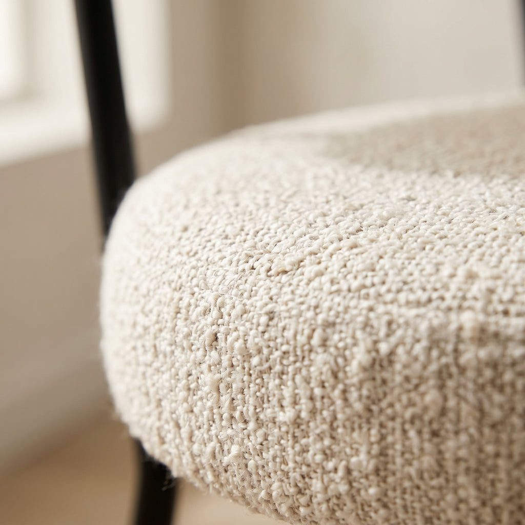 Badalona Dining Chair – White Bouclé & Black Legs – Set of 2