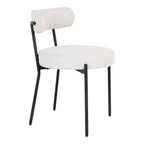 Chaise Badalona bouclé blanc vue de profil dossier rouleau bas châssis tubulaire noir