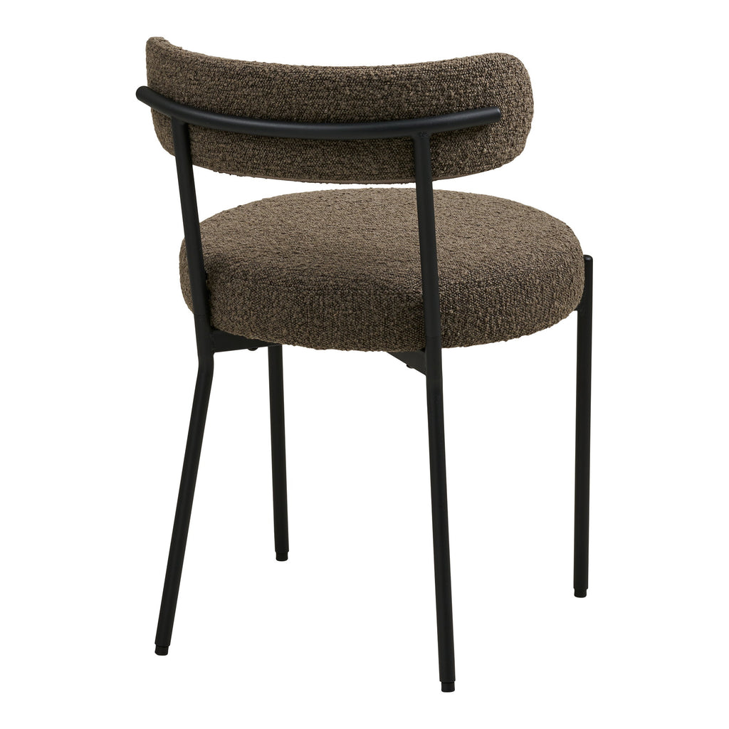 Chaise Badalona bouclé marron vue arrière structure acier noir tubulaire et assise ronde rembourrée
