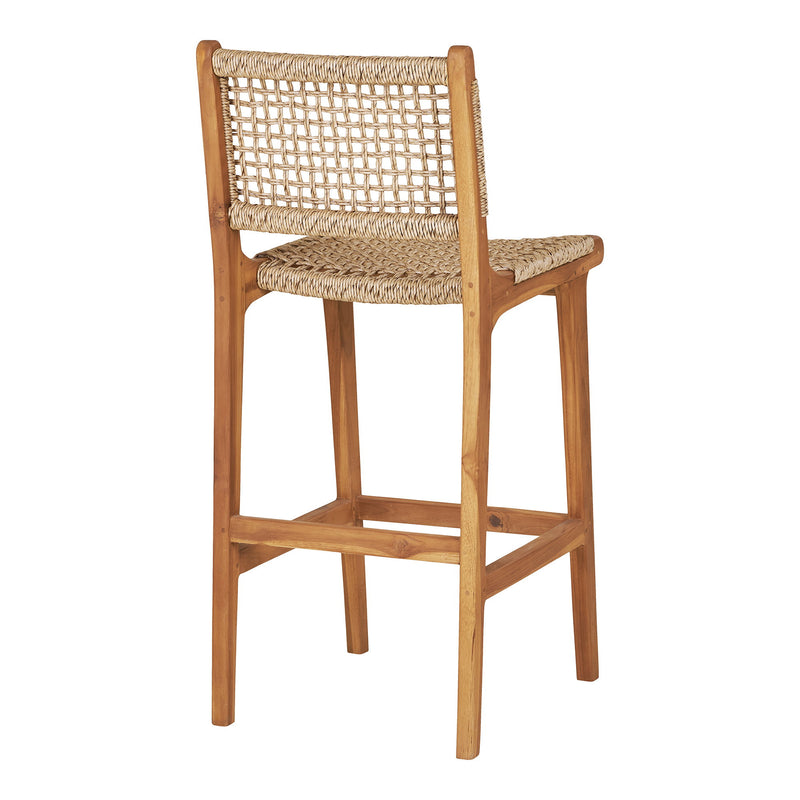 Dimensions Derby Bar Stool in Natural Teak and Woven Rattan