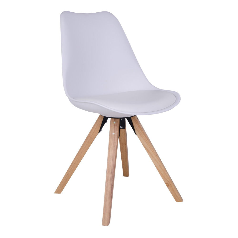 Chaise de salle à manger Bergen blanche pieds bois naturel hévéa – vue 3/4
