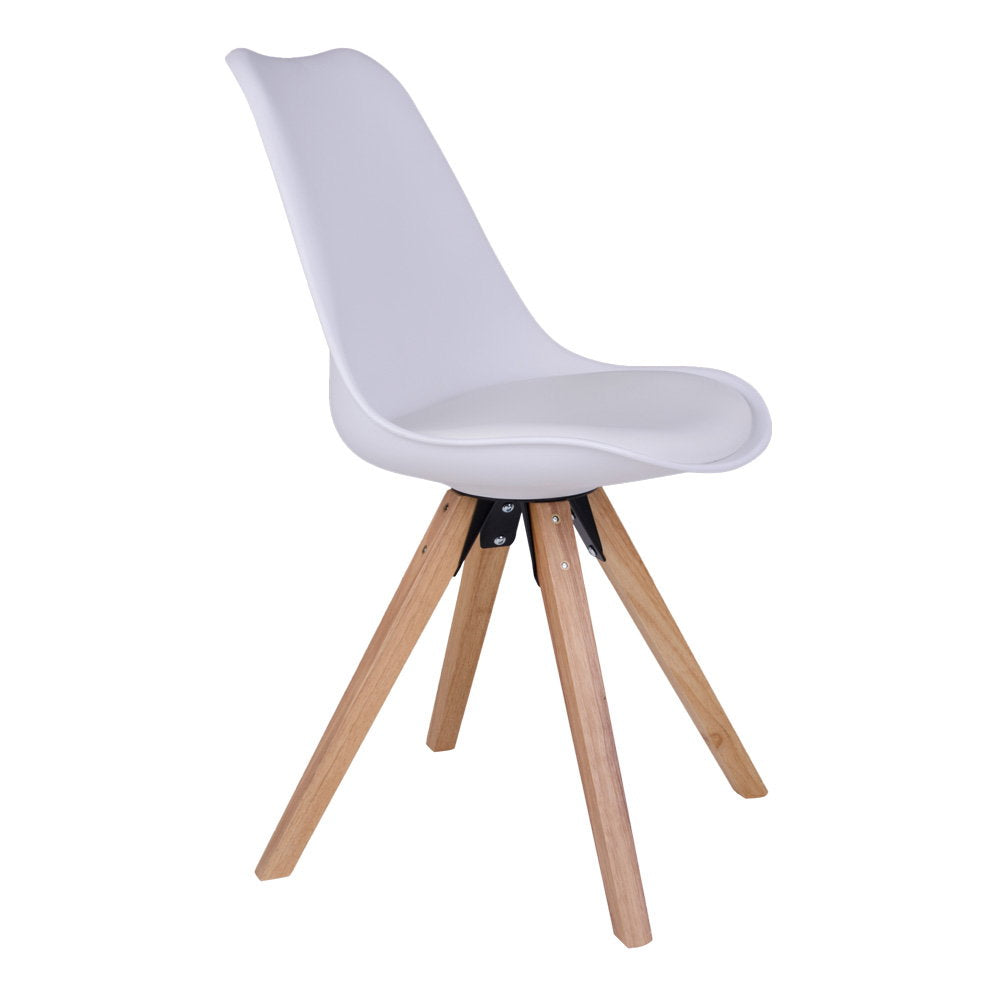 Chaise Bergen blanche vue de face – coque plastique et coussin PU cuir blanc