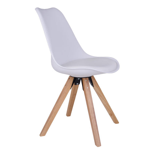 Chaise Bergen blanche vue de face – coque plastique et coussin PU cuir blanc