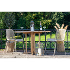 Duo chaises Branson sable table ronde teck terrasse jardin verdoyant