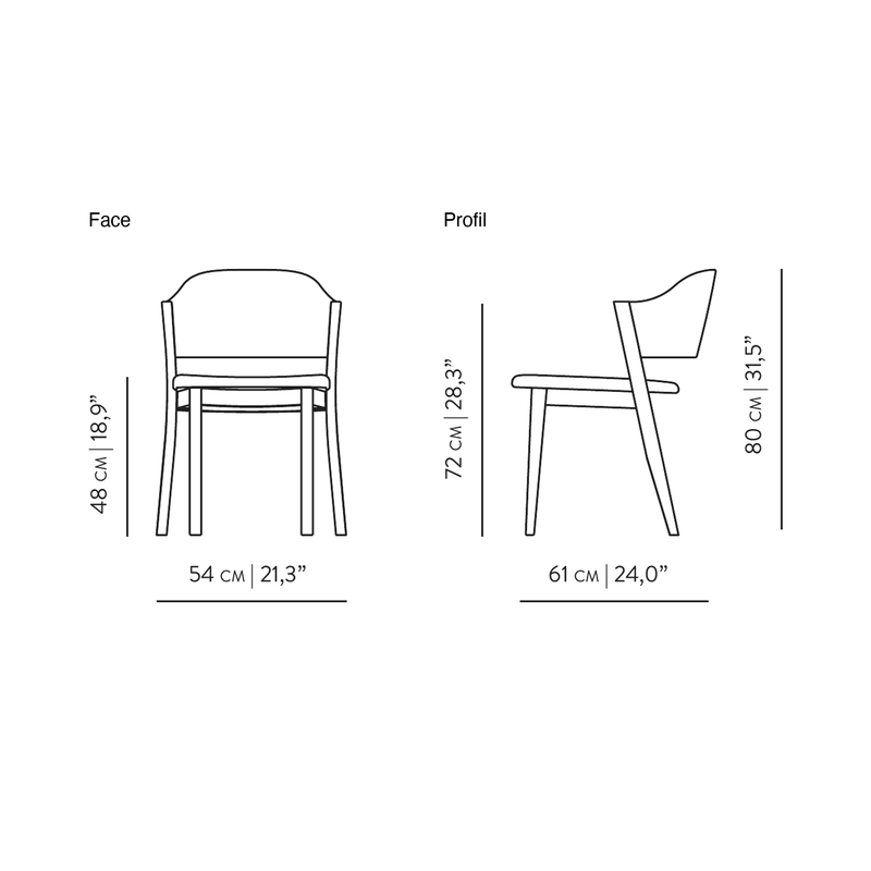 Dimensions Stuhl Caravela aus Massivholz