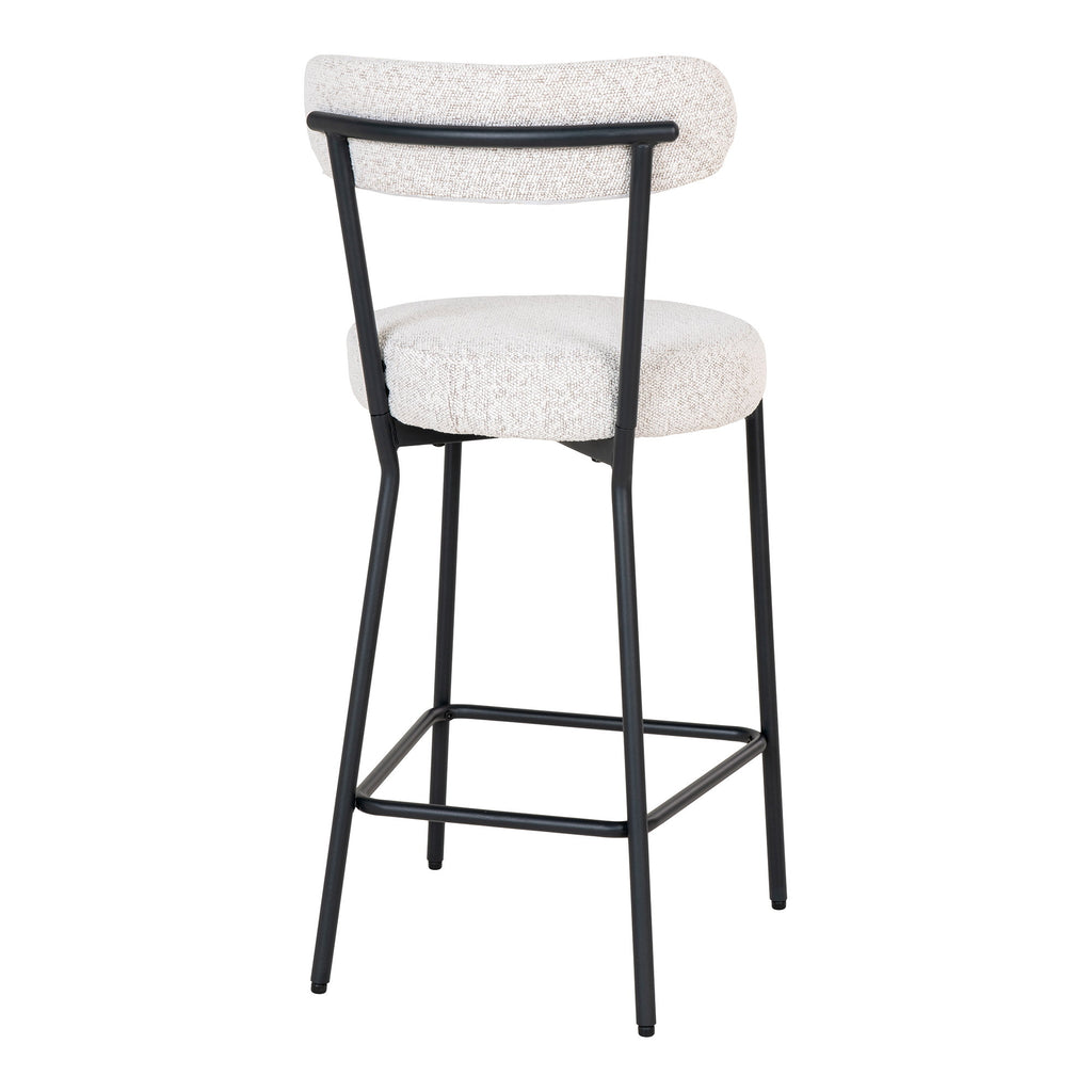 Chaise de comptoir Badalona bouclé blanc vue arrière piétement 4 pieds acier laqué noir