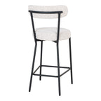 Chaise de comptoir Badalona bouclé blanc vue arrière piétement 4 pieds acier laqué noir