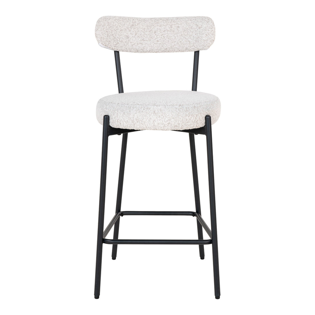 Chaise de comptoir Badalona bouclé blanc vue de face assise ronde et dossier horizontal