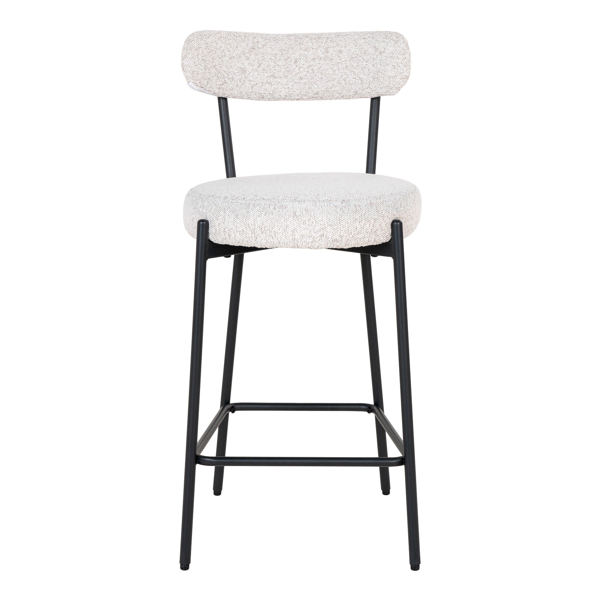 Chaise de comptoir Badalona bouclé blanc vue de face assise ronde et dossier horizontal