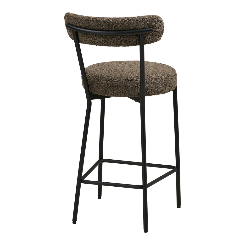 Chaise de comptoir Badalona bouclé brun vue arrière piétement 4 pieds acier laqué noir