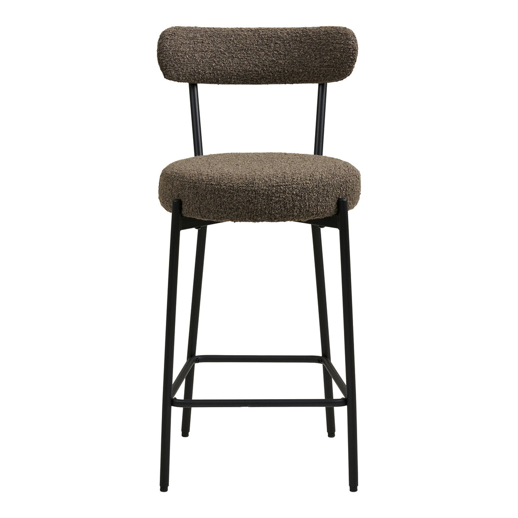 Chaise de comptoir Badalona bouclé brun vue de face assise ronde et dossier horizontal