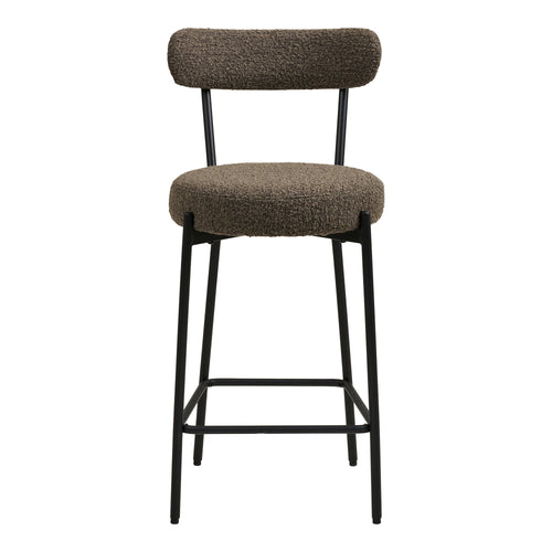 Chaise de comptoir Badalona bouclé brun vue de face assise ronde et dossier horizontal