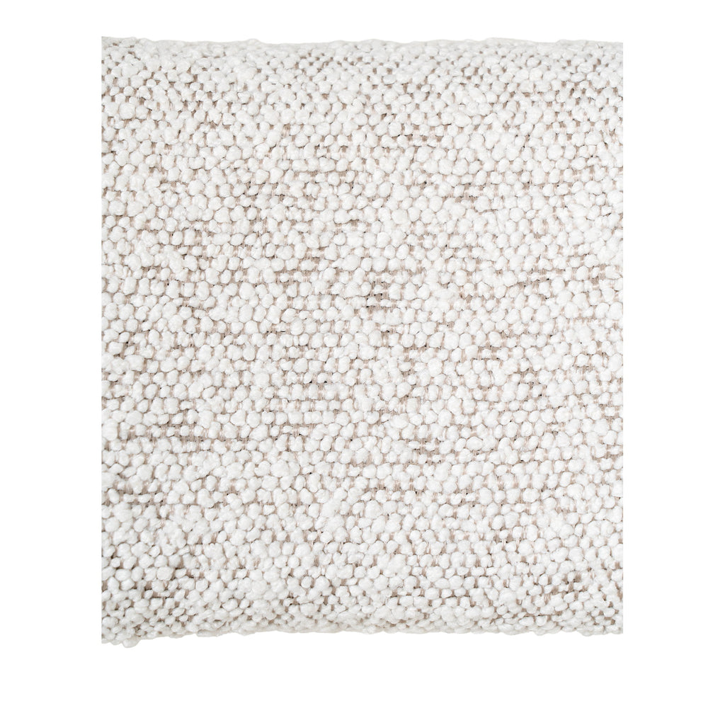 Détail texture tissu bouclé 100% polyester blanc boucles serrées chaise Badalona