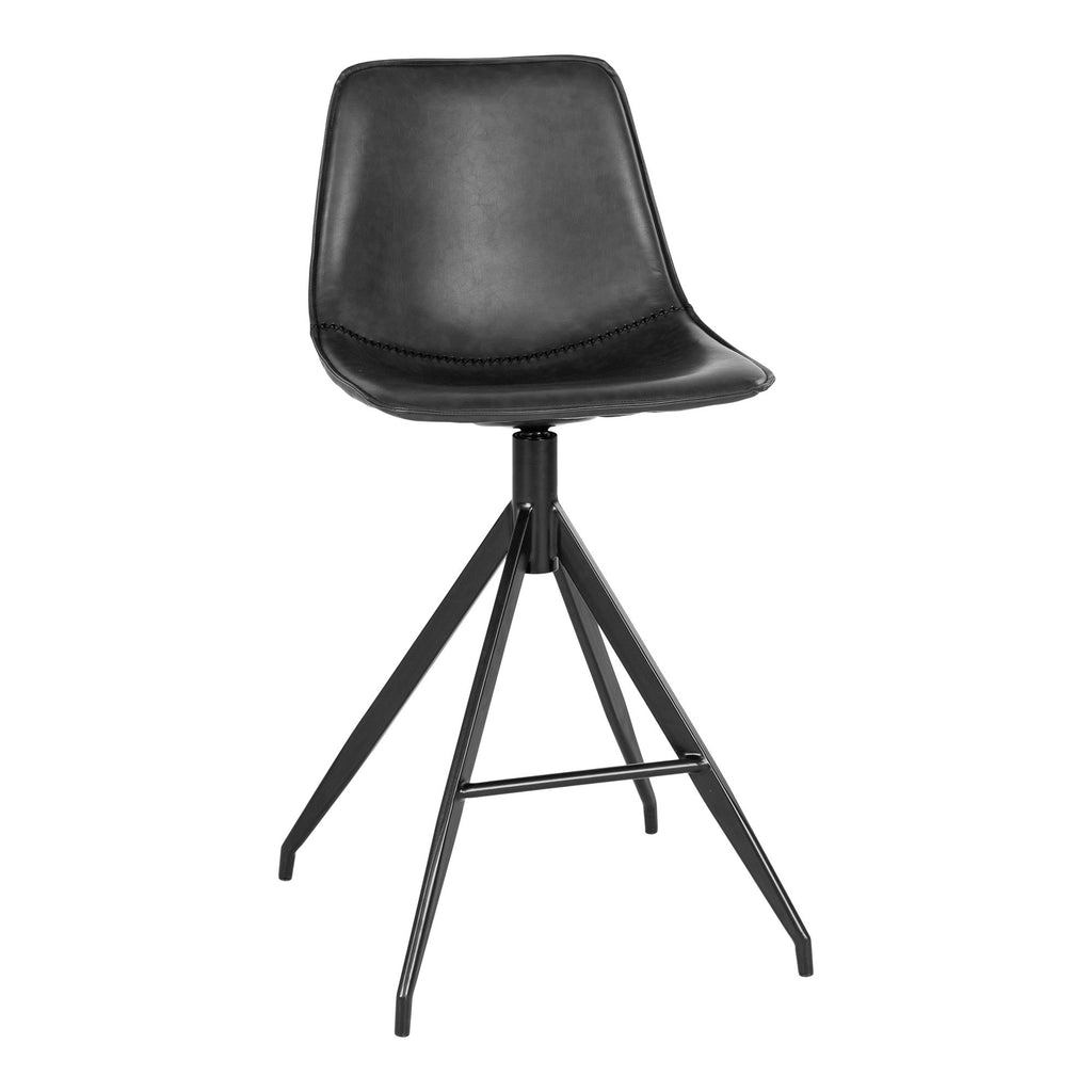 Chaise de comptoir Monaco simili cuir noir piétement araignée 4 branches acier noir vue de face