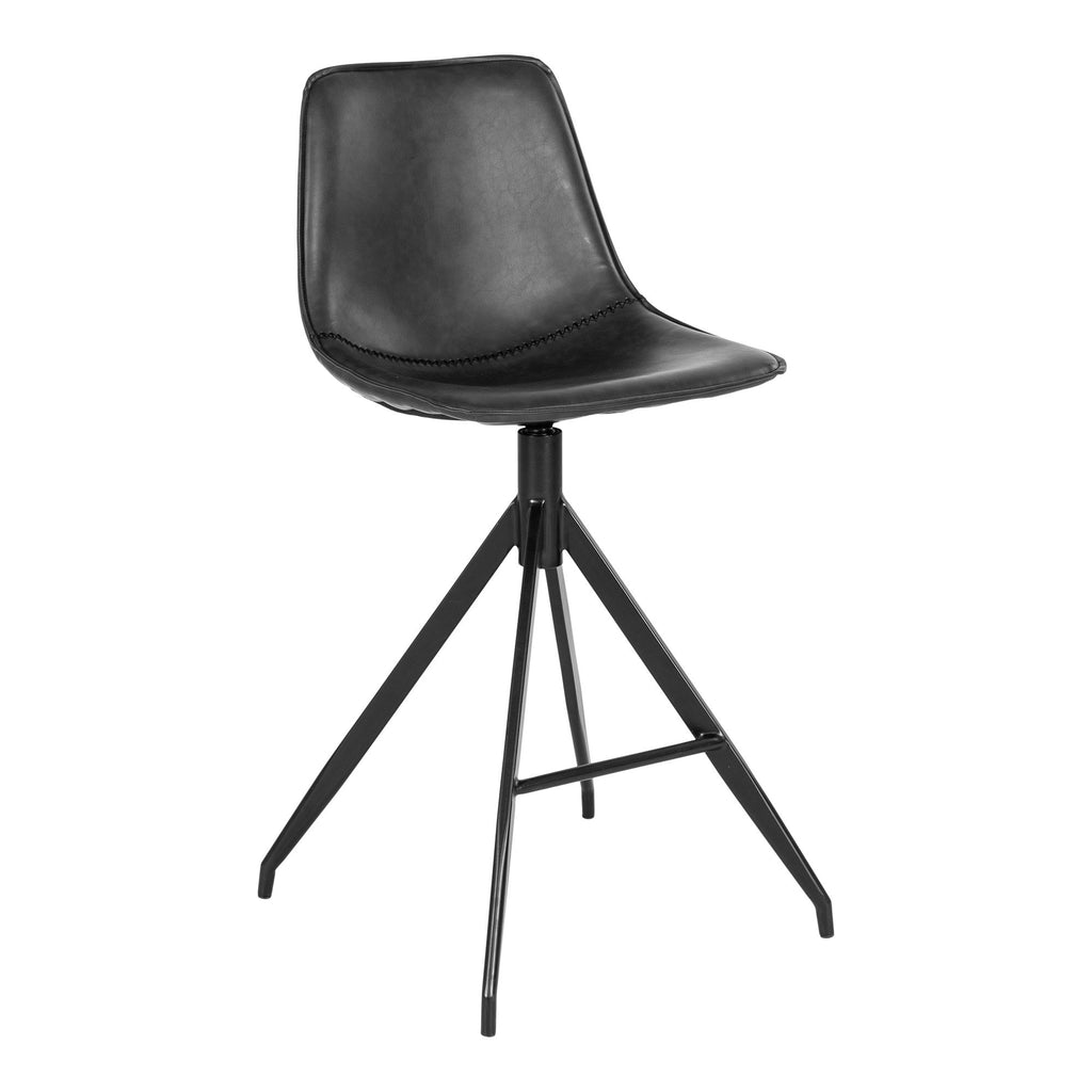 Chaise de comptoir Monaco PU leather noir surpiqûre décorative pieds araignée noirs vue trois quarts