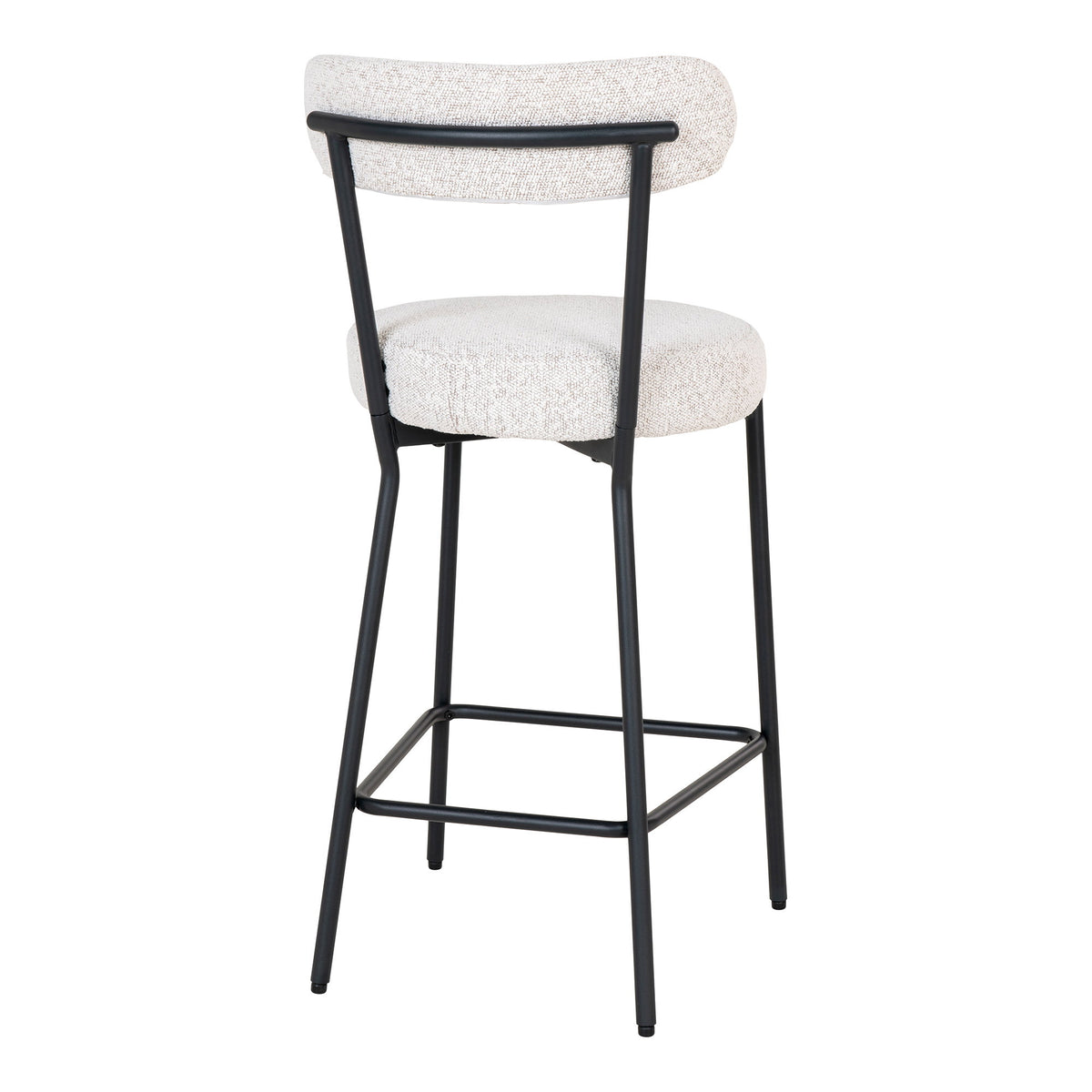 Dos de la chaise de comptoir Badalona Bouclé blanc et son arceau en acier noir
